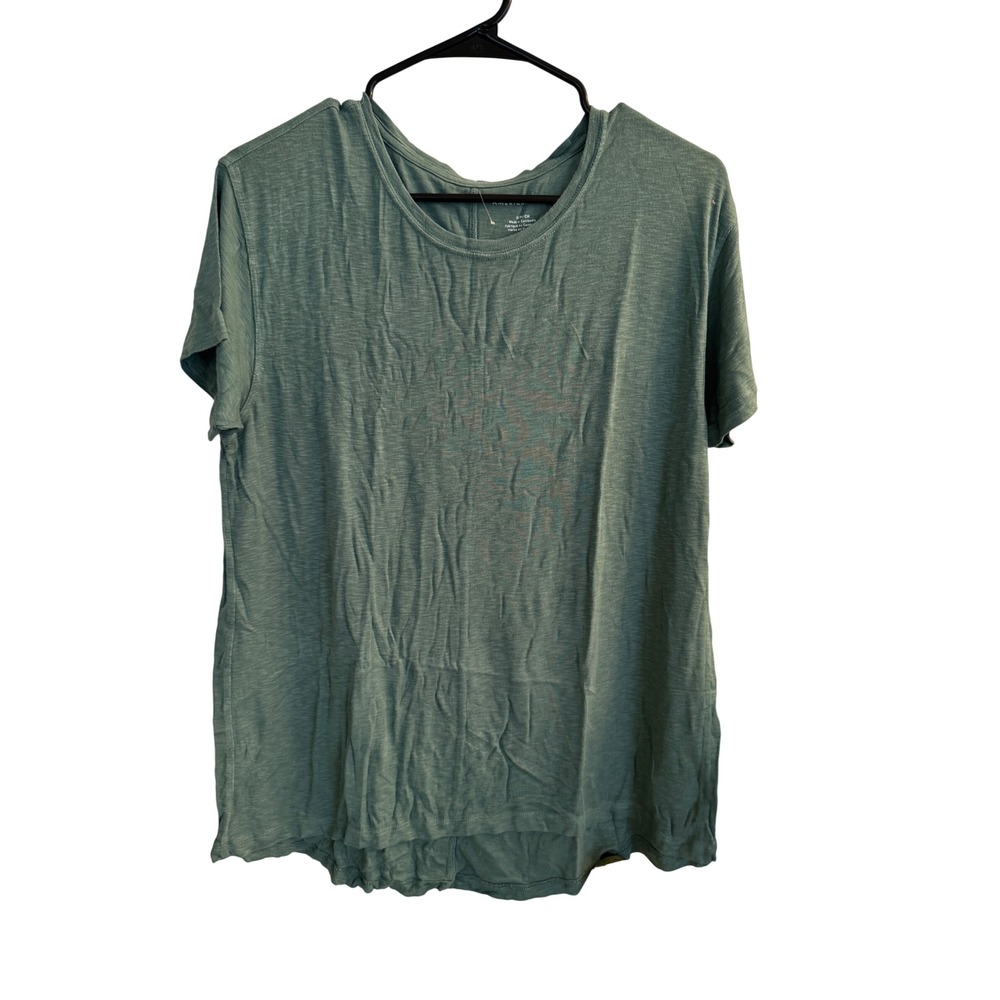 American Eagle‎ T-Shirt Women Small Green Soft Knit Crew Neck High-Low Slub Top